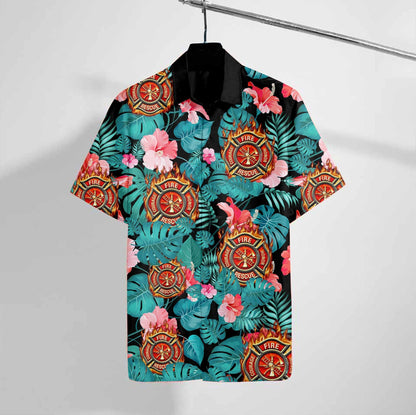 Logo Of Firefighter Tropical Forest Design Hawaiian Shirt, Hawaiian For Gift