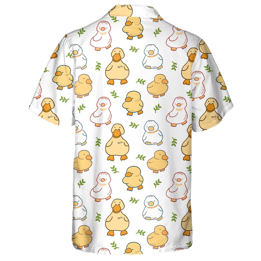 Hand Drawn Ducks And Flowers Ornament Hawaiian Shirt, Hawaiian For Gift