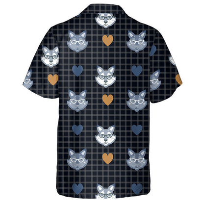 Hipster With Wolf In Glasses On Check Black Background Hawaiian Shirt, Hawaiian Shirt Gift, Christmas Gift
