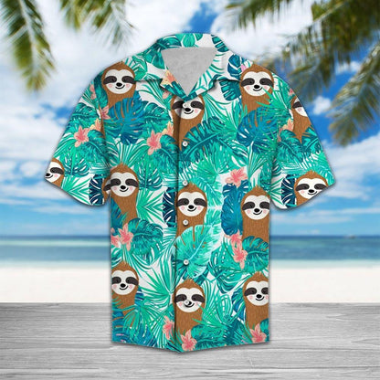 Cartoon Sloth Tropical Jungle Design Hawaiian Shirt, Hawaiian For Gift