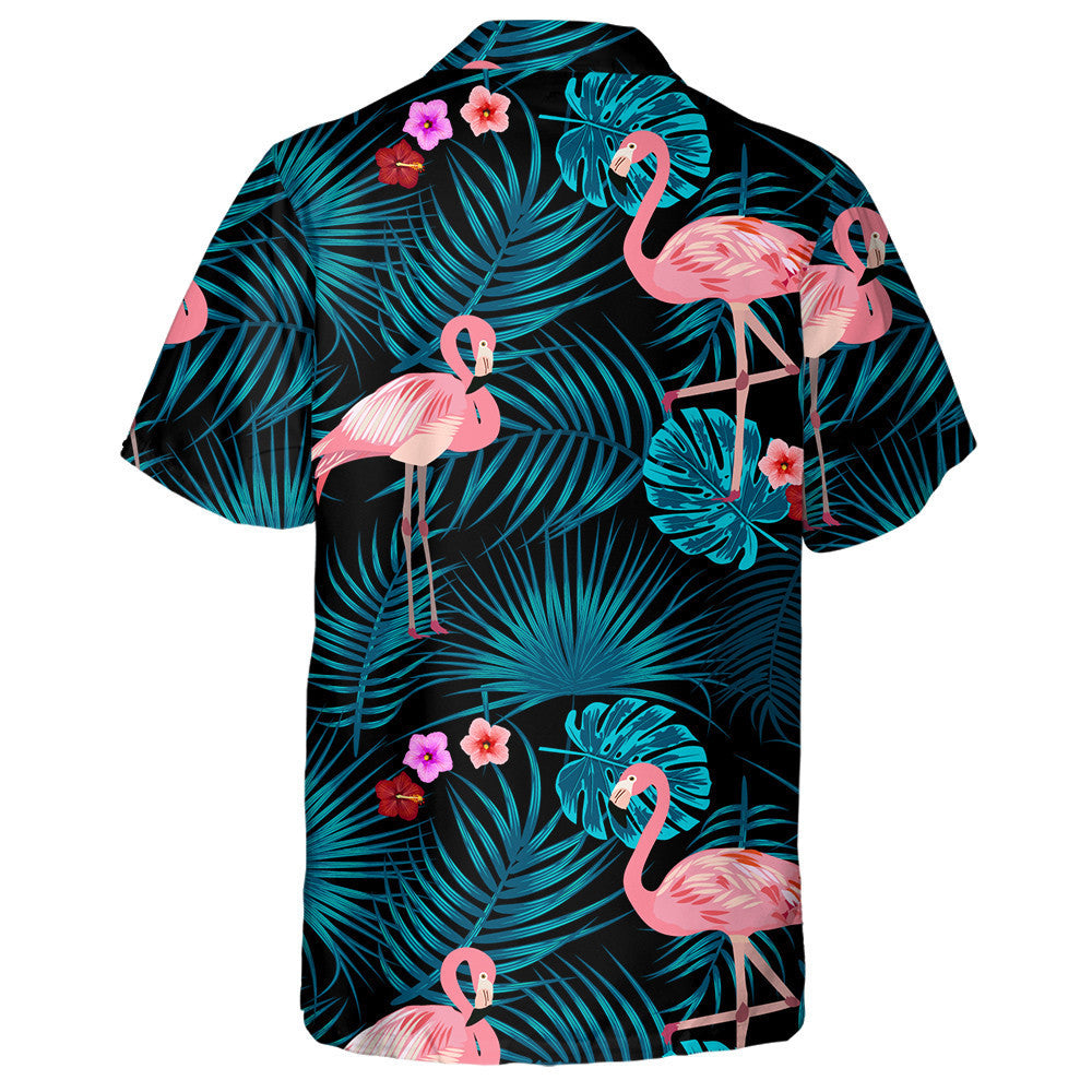 Blue Tropical Leaves Flamingo And Flowers Hawaiian Shirt, Hawaiian For Gift