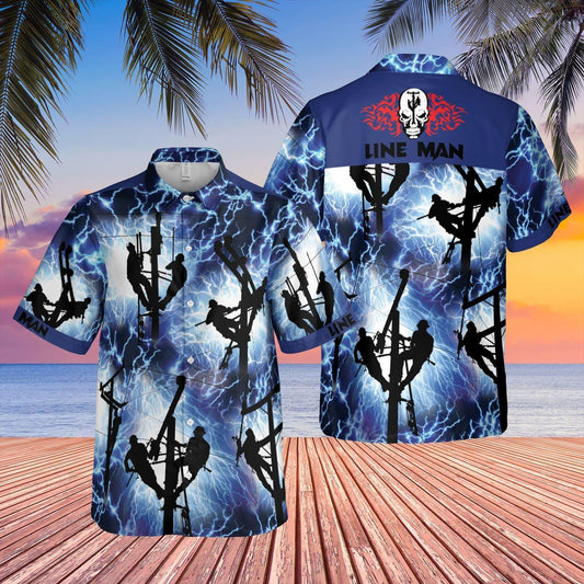 Lineman Red Thunder Storm Hawaiian Shirt, Hawaiian For Gift