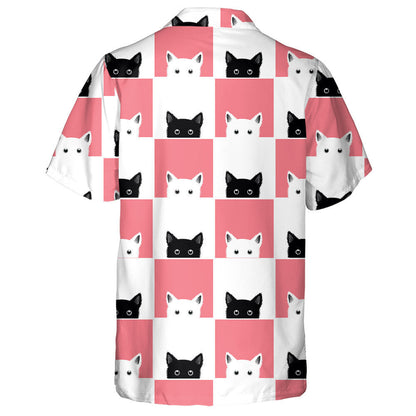 Black White Pink Cat Chess Board Background Hawaiian Shirt, Hawaiian Shirt Gift, Christmas Gift