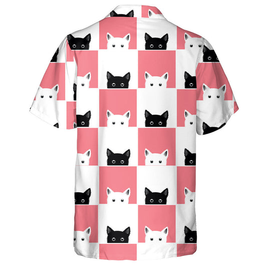 Black White Pink Cat Chess Board Background Hawaiian Shirt, Hawaiian Shirt Gift, Christmas Gift
