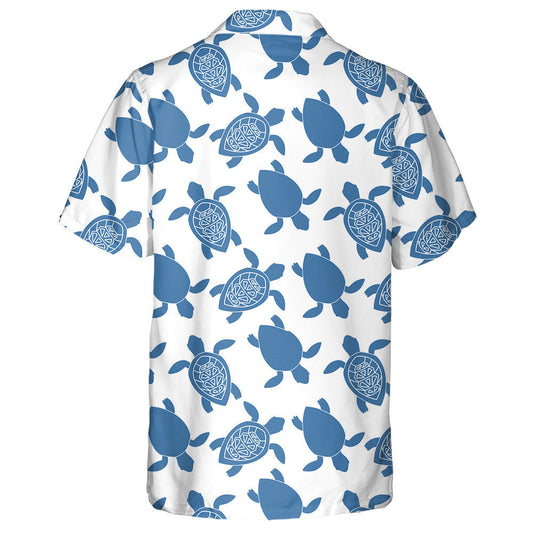 Blue Silhouette Of Turtle Isolated On White Background Hawaiian Shirt, Hawaiian Shirt Gift, Christmas Gift