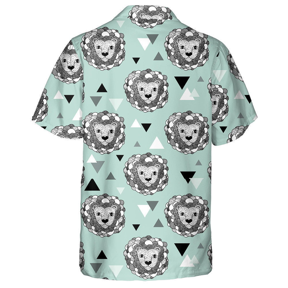 Geometric Jungle Animal Doodle Sketch Illustration Lion Hawaiian Shirt, Hawaiian Shirt Gift, Christmas Gift