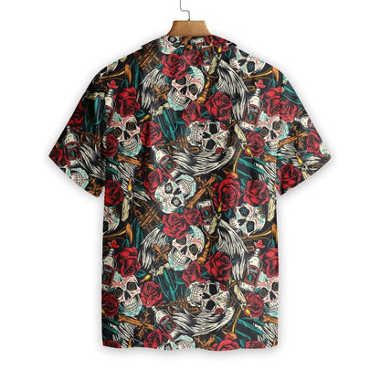 Day Of The Dead Skull With Red Roses Pattern Hawaiian Shirt, Hawaiian Shirt Gift, Christmas Gift