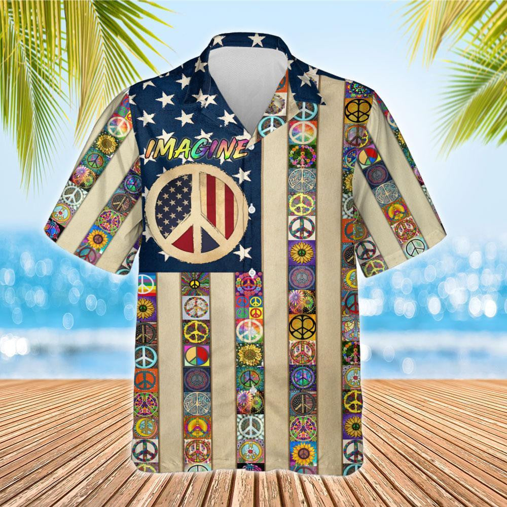 Nice Peace Sign Hippie USA Flag Design Hawaiian Shirt, Hawaiian Shirt Gift, Christmas Gift