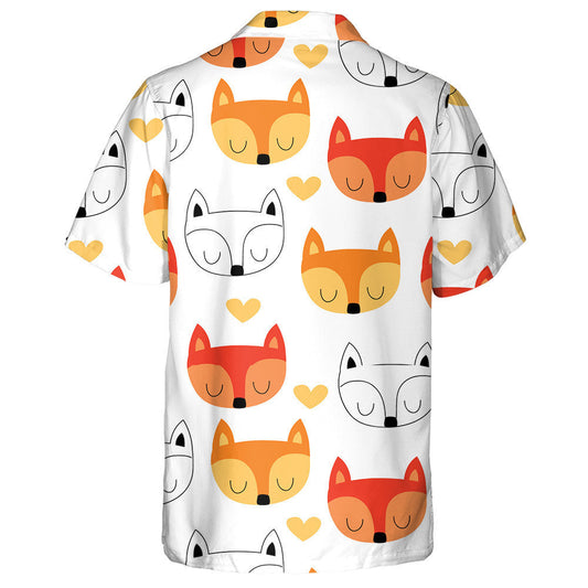 Sketch Lovely Face Of Cartoon Fox And Hearts Pattern Hawaiian Shirt, Hawaiian Shirt Gift, Christmas Gift