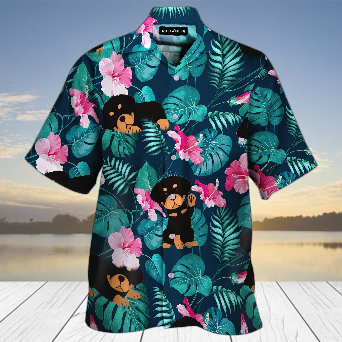 Cute Rottweiler Theme Pretty Ornamental Hawaiian Shirt,Hawaiian Shirt Gift, Christmas Gift