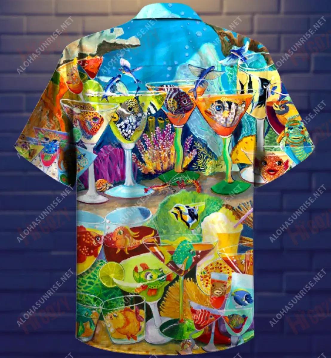 Dr-Ink Like A Fish Cocktail Unisex Hawaiian Shirt Vacation Short Sleeve Best Hawaiian Shirts Hawaiian Shirts For Men, Hawaiian Shirt Gift, Christmas Gift