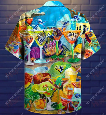 Dr-Ink Like A Fish Cocktail Unisex Hawaiian Shirt Vacation Short Sleeve Best Hawaiian Shirts Hawaiian Shirts For Men, Hawaiian Shirt Gift, Christmas Gift