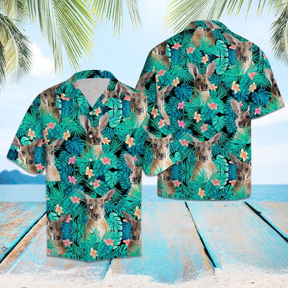 Lovely Kangaroo Tropical Palm Leaves Summer Vacation Themed Hawaiian Shirt, Hawaiian Shirt Gift, Christmas Gift