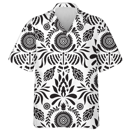 Theme Mexican Black White With Butterflies And Flowers Hawaiian Shirt, Hawaiian Shirt Gift, Christmas Gift