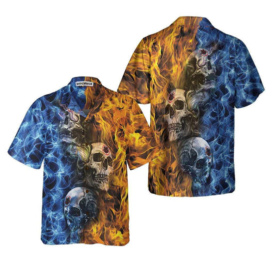 Gothic Skull Fire And Water Gift For Halloween Hawaiian Shirt, Hawaiian Shirt Gift, Christmas Gift