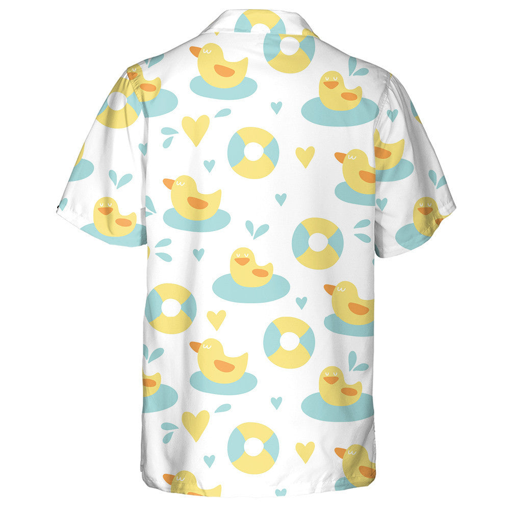 Hand Drawn Cute Duck And Heart Hawaiian Shirt, Hawaiian For Gift
