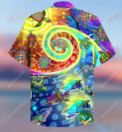 Hippie Turtles Colorful Waves Short Hawaiian Shirt Hobbies Short Sleeve Tactical Hawaiian Shirt Hawaiian Shirt Pattern, Hawaiian Shirt Gift, Christmas Gift