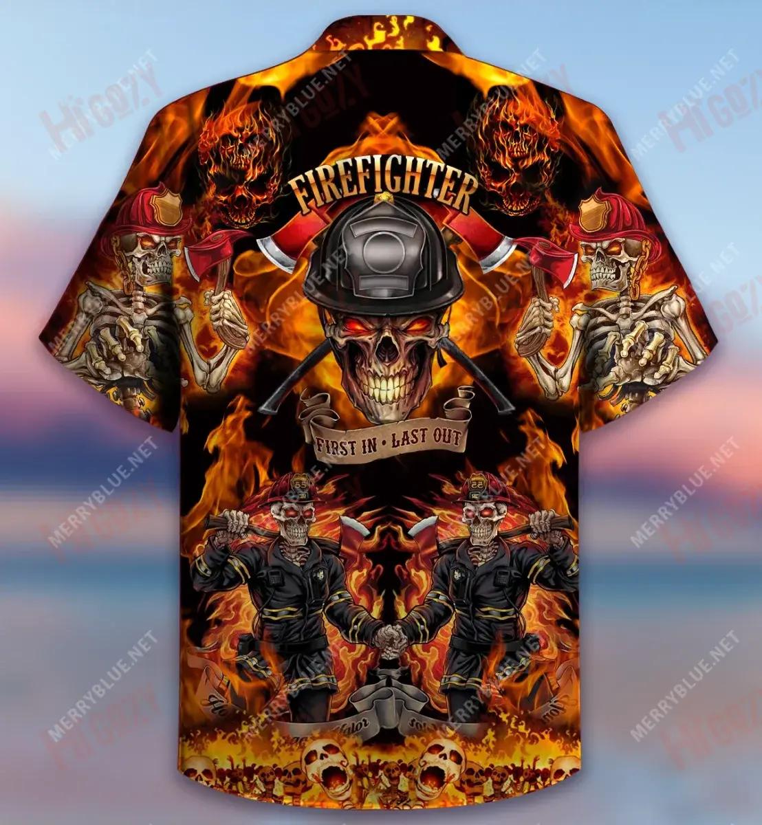 Firefighter First In Last Out Short Hawaiian Shirt Hobbies Hawaiian T Shirts Tactical Hawaiian Shirt Hawaiian Shirts For Men, Hawaiian Shirt Gift, Christmas Gift