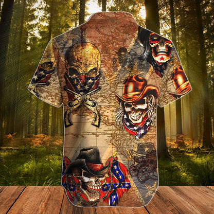 Southern Skull Cowboys Rebel Hawaiian shirt, Hawaiian Shirt Gift, Christmas Gift