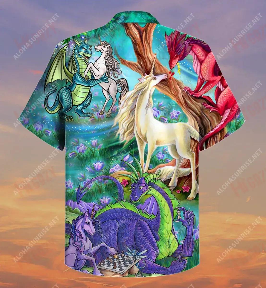 Dragon Unicorn Love Short Hawaiian Shirt Ocean Hawaiian T Shirts Tactical Hawaiian Shirt Hawaiian Shirt Pattern, Hawaiian Shirt Gift, Christmas Gift