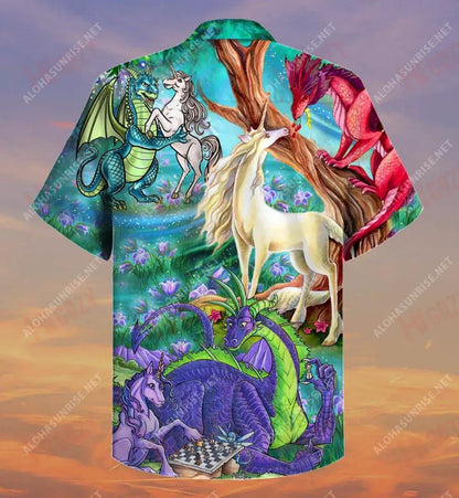 Dragon Unicorn Love Short Hawaiian Shirt Ocean Hawaiian T Shirts Tactical Hawaiian Shirt Hawaiian Shirt Pattern, Hawaiian Shirt Gift, Christmas Gift