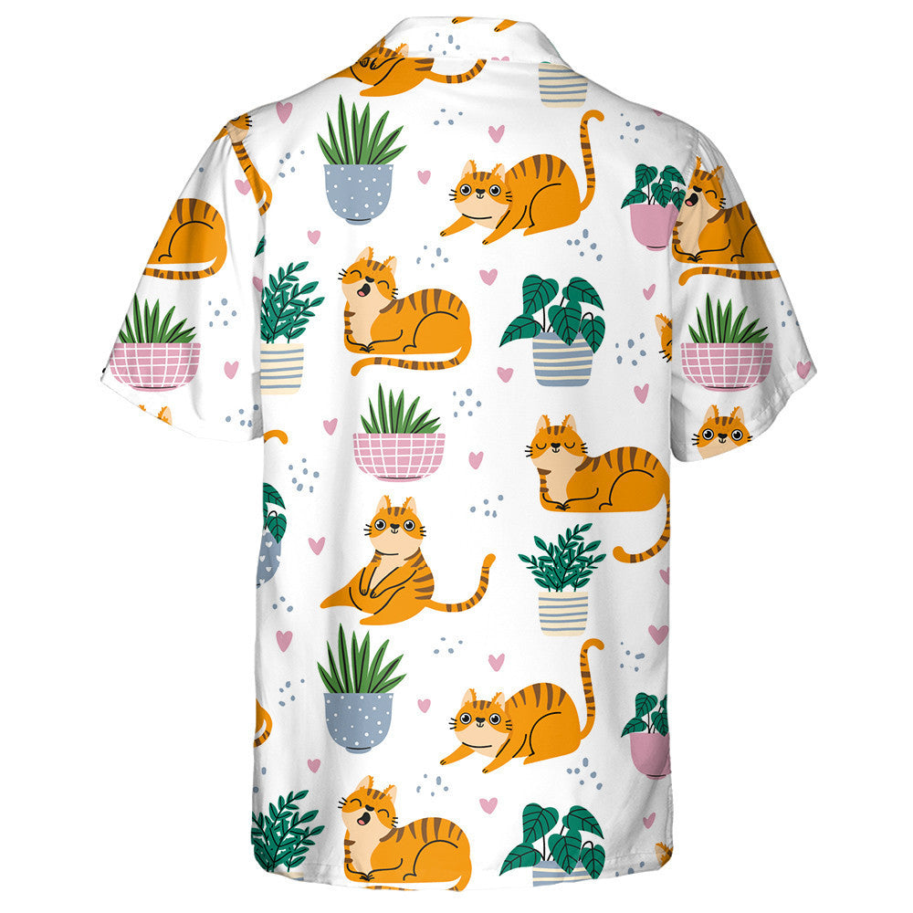Cartoon Funny Red Cats And Plants In Pots Hawaiian Shirt, Hawaiian Shirt Gift, Christmas Gift