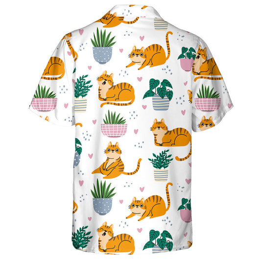Cartoon Funny Red Cats And Plants In Pots Hawaiian Shirt, Hawaiian Shirt Gift, Christmas Gift