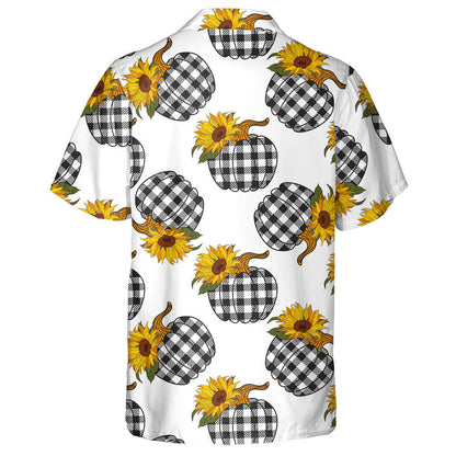 Farmhouse Sunflowers Plaid Pumpkin Illustration On White Background Hawaiian Shirt, Hawaiian Shirt Gift, Christmas Gift