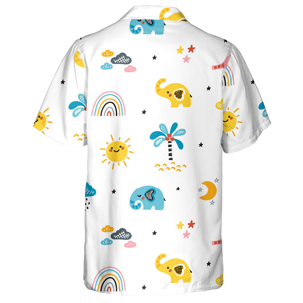 Baby Elephant With Tree Rainbow Sun And Cloud Hawaiian Shirt, Hawaiian Shirt Gift, Christmas Gift