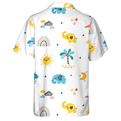 Baby Elephant With Tree Rainbow Sun And Cloud Hawaiian Shirt, Hawaiian Shirt Gift, Christmas Gift
