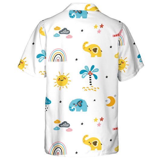 Baby Elephant With Tree Rainbow Sun And Cloud Hawaiian Shirt, Hawaiian Shirt Gift, Christmas Gift