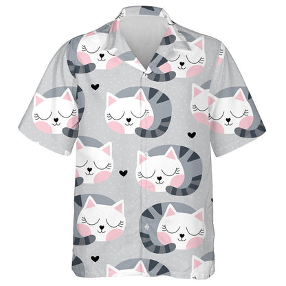 Cute Hand Drawn Sleeping Cat And Snow Hawaiian Shirt, Hawaiian Shirt Gift, Christmas Gift