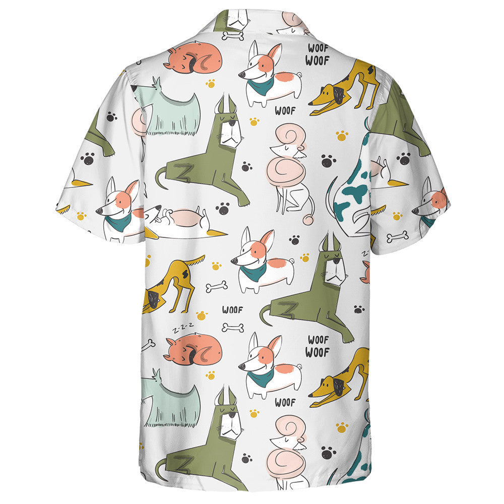 Hand Drawn Cartoon Style Dogs Grey Background Hawaiian Shirt, Hawaiian Shirt Gift, Christmas Gift