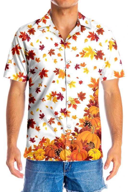 Wonderful Thanksgiving Pumpkins And Autumn Leaves Hawaiian Shirt, Hwaiian For Gift