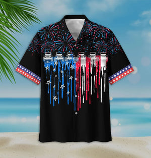 Colorful Firework Black Theme Jeep And Flag Pattern Hawaiian Shirt, Hawaiian Shirt Gift, Christmas Gift