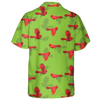 Red Cardinal Bird Flying Character Green Background Hawaiian Shirt, Hawaiian Shirt Gift, Christmas Gift
