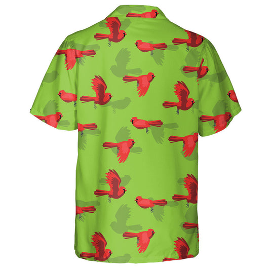 Red Cardinal Bird Flying Character Green Background Hawaiian Shirt, Hawaiian Shirt Gift, Christmas Gift