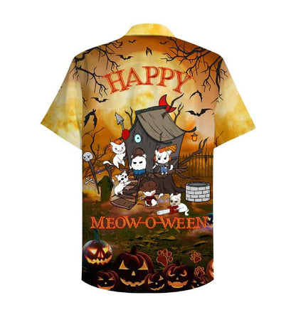 Happy Meow O Ween Pumpkin Lanterns At Night Hawaiian Shirt, Hawaiian Shirt Gift, Christmas Gift
