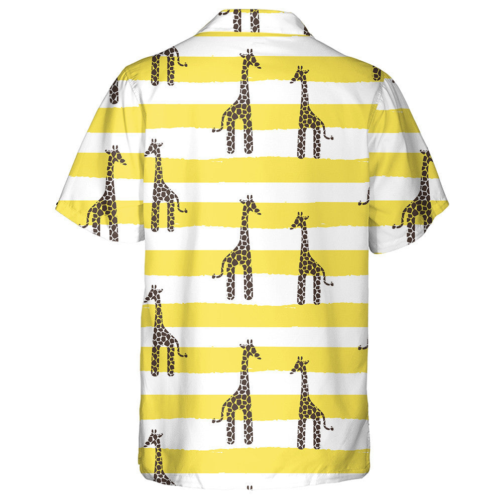Painting Yellow And White Striped Baby Giraffe Pattern Hawaiian Shirt, Hawaiian Shirt Gift, Christmas Gift