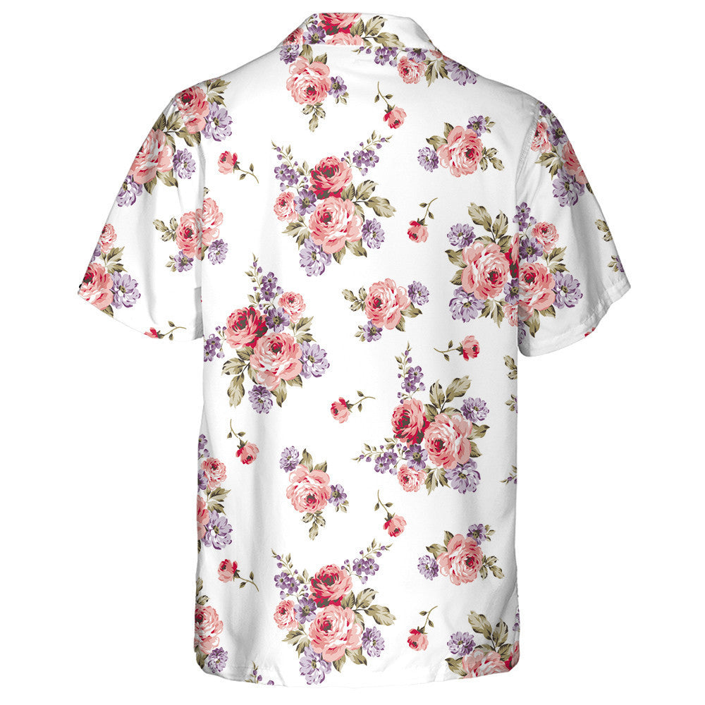 Watercolor Beautiful Pink Rose And Purple Flower Pattern Hawaiian Shirt, Hawaiian Shirt Gift, Christmas Gift