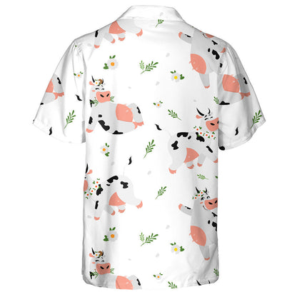 Cow Character In Different Poses With Glass Of Milk Hawaiian Shirt, Hawaiian Shirt Gift, Christmas Gift