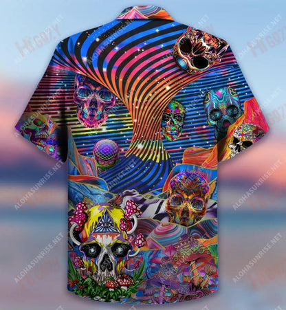 Crazy Skulls Get High Hippie Short Hawaiian Shirt Vacation Tropical Shirts Tactical Hawaiian Shirt Funny Hawaiian Shirts, Hawaiian Shirt Gift, Christmas Gift