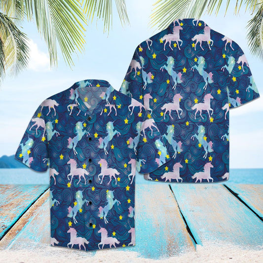 Watercolor Pastel Blue Sky And Unicorn Pattern Hawaiian Shirt, Hawaiian Shirt Gift, Christmas Gift