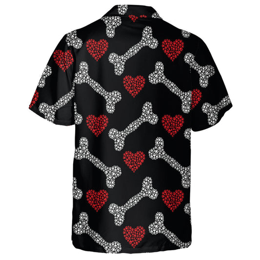 Bones And Hearts Made Of Footprints Of Cat And Dog Hawaiian Shirt, Hawaiian Shirt Gift, Christmas Gift