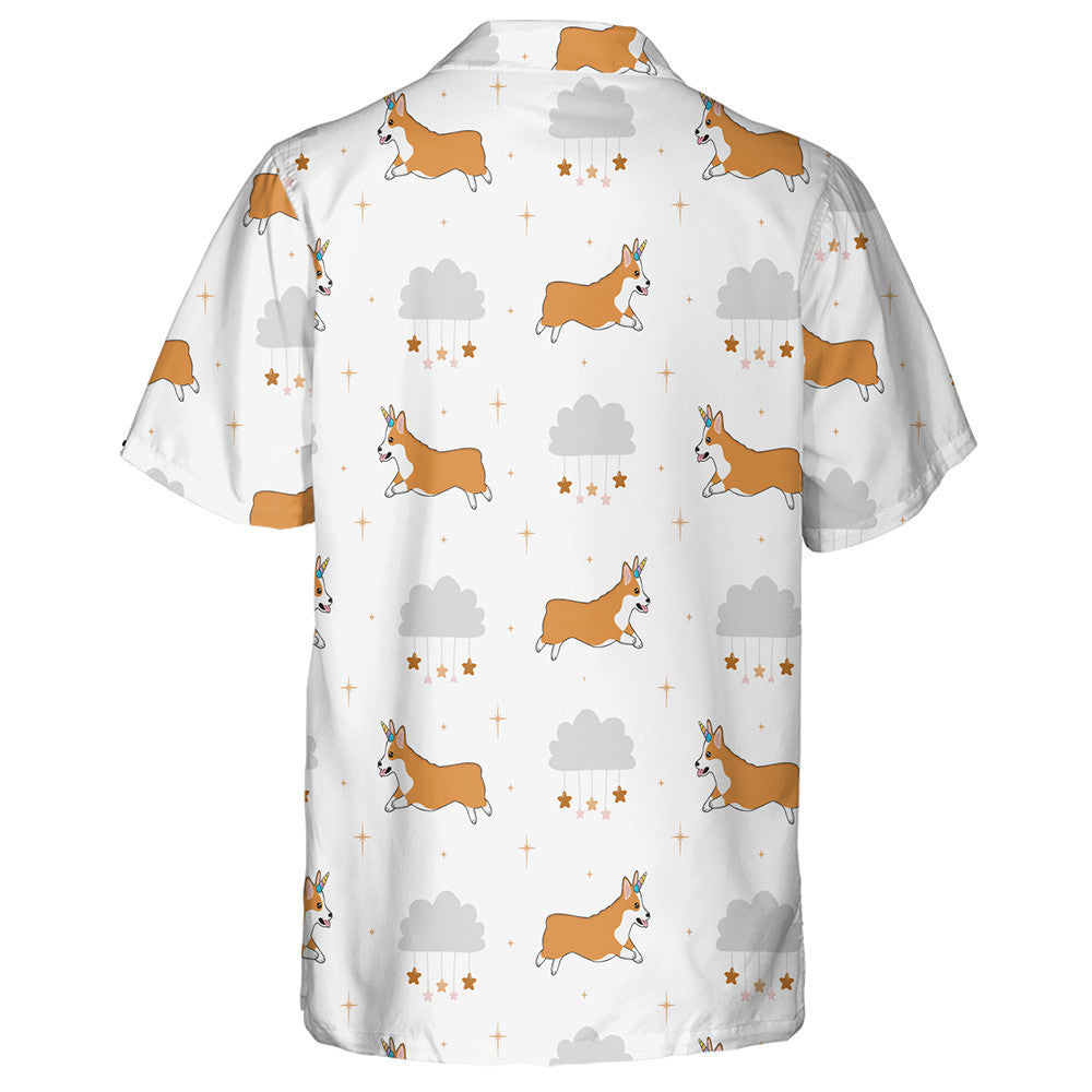 Corgi Dog With Unicorn Horn In Cartoon Background Hawaiian Shirt, Hawaiian Shirt Gift, Christmas Gift