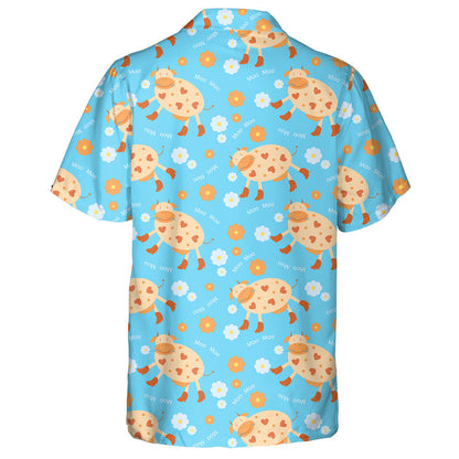 Funny Cow In Boots On A Blue Background Hawaiian Shirt, Hawaiian Shirt Gift, Christmas Gift