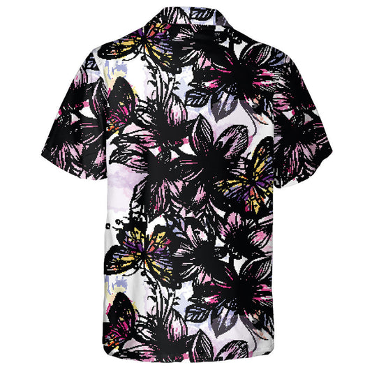 Theme Butterfly With Engraved Flowers And Watercolor Spots Hawaiian Shirt, Hawaiian Shirt Gift, Christmas Gift