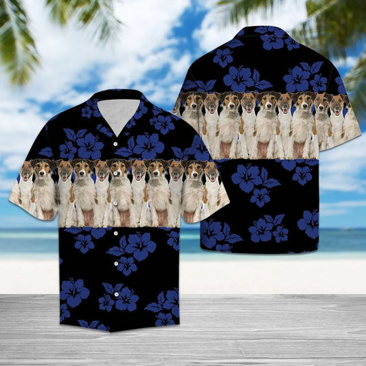 Awesome Fox Terrier Tropical Hibiscus On Black Pattern Hawaiian Shirt, Hawaiian Shirt Gift, Christmas Gift