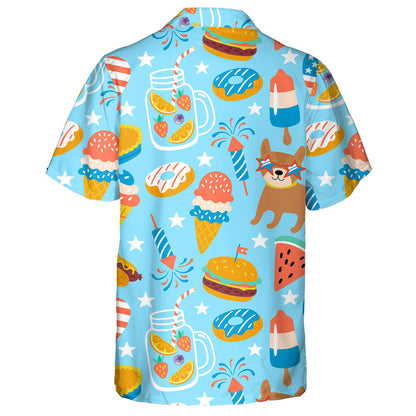 Independence Day And Cute Dog On Blue Hawaiian Shirt, Hawaiian Shirt Gift, Christmas Gift