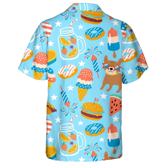 Independence Day And Cute Dog On Blue Hawaiian Shirt, Hawaiian Shirt Gift, Christmas Gift